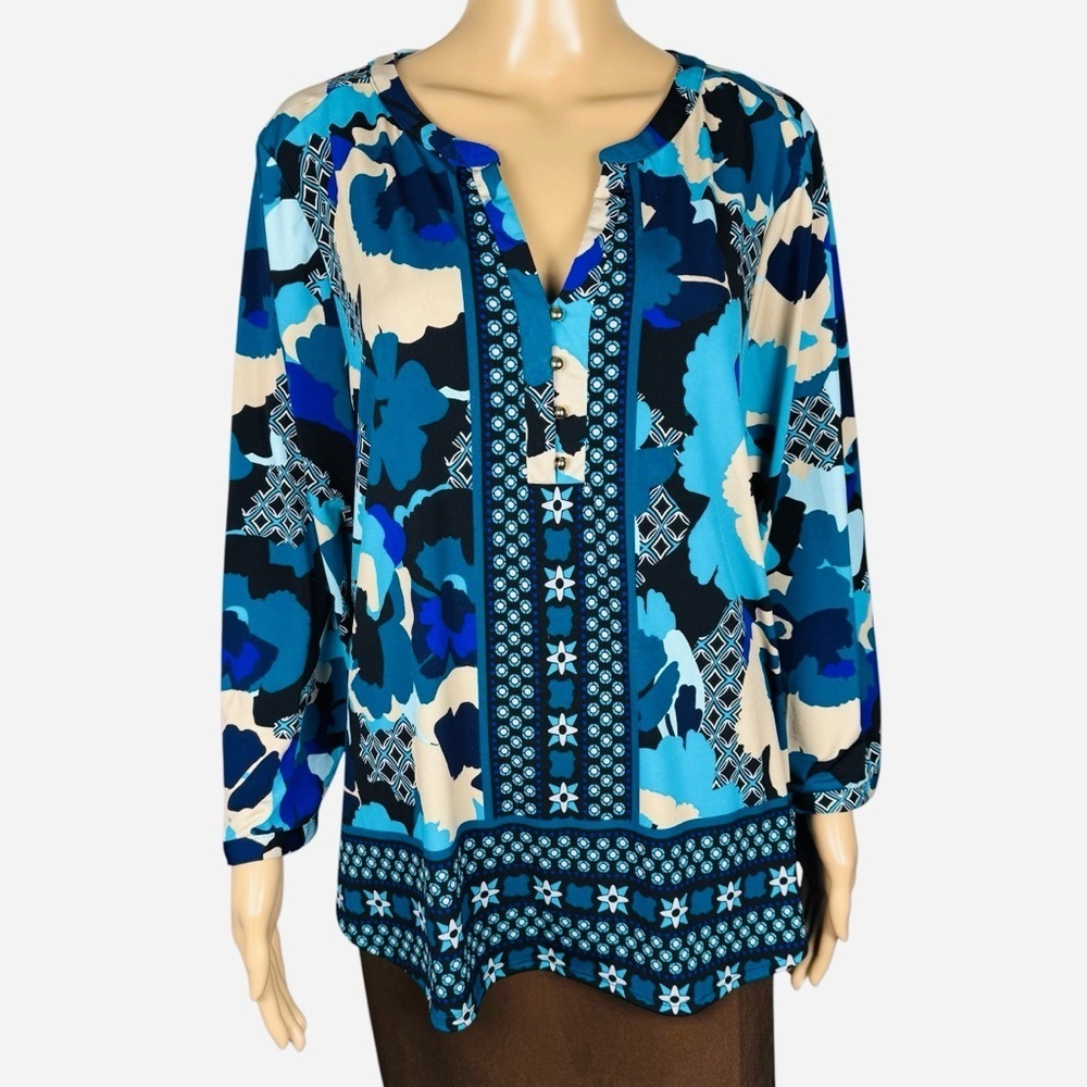 Dana Buchman Long Sleeve Split Neck Top Size XXL